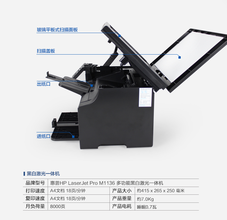 惠普系列m1136黑白激光多功能一体机